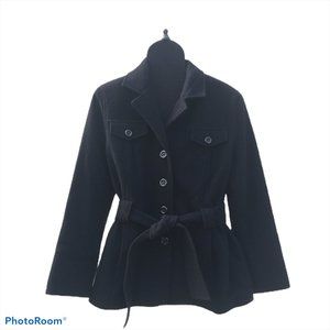 ESPRIT Womens Short Belted Black Wool Coat Size  L